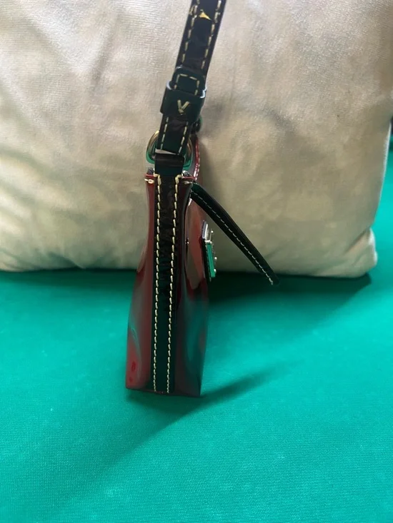 Dooney & Bourke Red Patent Leather Mini Hobo Bag | White Contrast Stitch EUC - Picture 4 of 8